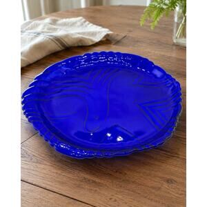 Vintage Cobalt Blue Glass Serving Plate / Decorative Platter – Approx. 13”